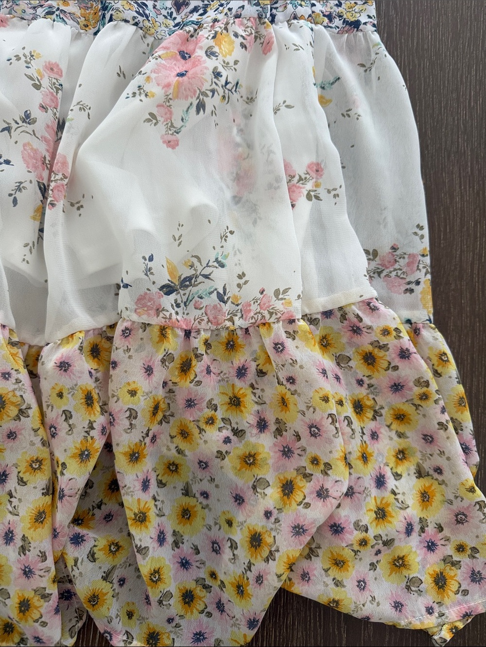 Zunie Girls Yellow Floral Tiered Summer Dress with Lace Waist - Picture 2 of 3